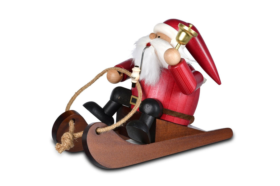 KWO - Räuchermann Rodler Santa Claus in rot auf dem Schlitten, Holzkunst, 13x22x16cm - 2025 KWO - A21414