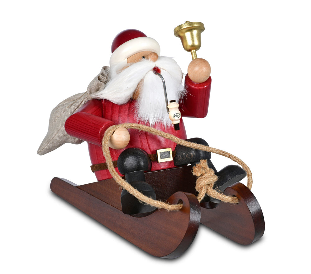 KWO - Räuchermann Rodler Santa Claus in rot auf dem Schlitten, Holzkunst, 13x22x16cm - 2025 KWO - A21414