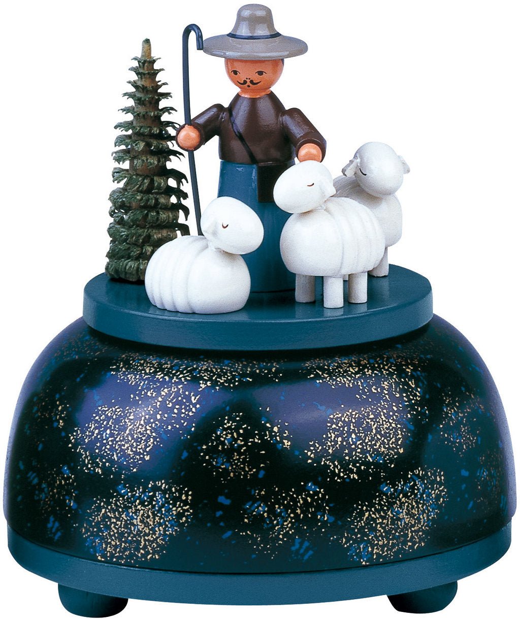 KWO - A13006 - KWO - Spieldose, klein - Schäfergruppe, Holzkunst, 12cm