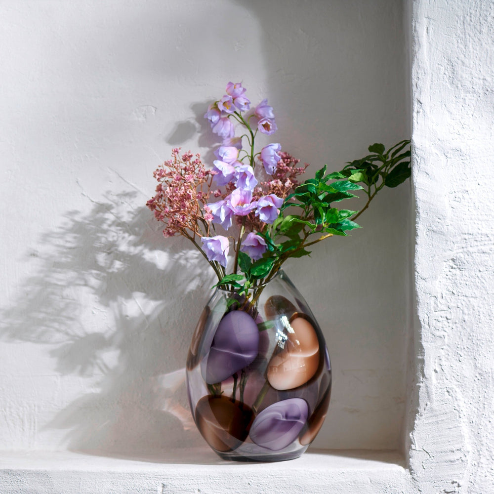 Lambert - Bagodar Vase Glas, violet mit Optik, H30,5cm D23cm - LAM - 17535