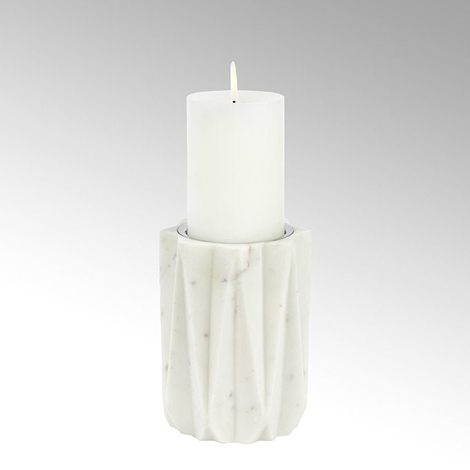 LAM - 63185 - Lambert - Glacier Kerzenständer Marmor, weiß, H15 D12,5cm ohne Kerze