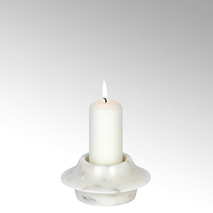 LAM - 63263 - Lambert - Pushkar Kerzenständer Marmor, rund weiß marmoriert, H6 D13cm ohne Kerze
