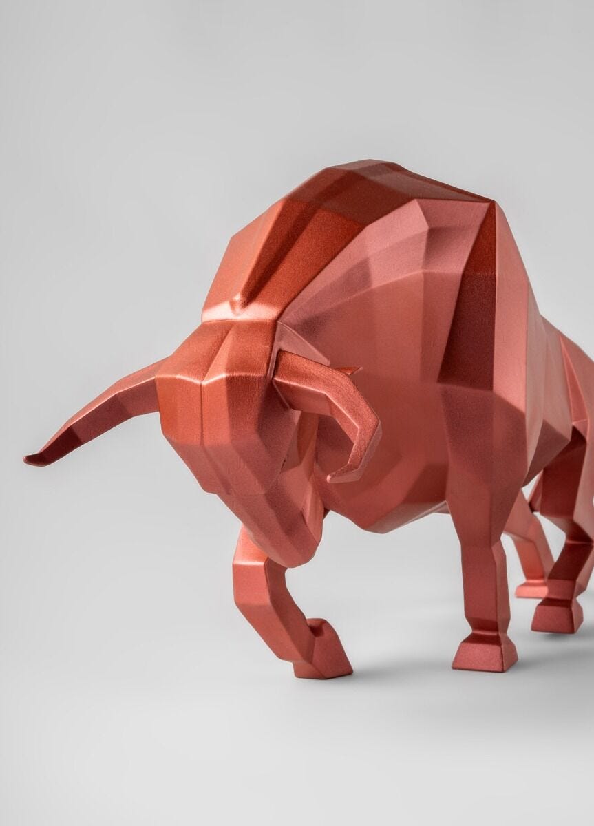 LLADRO® Bull Sculpture. Metallic red, 24x50cm 01009729-010-09729
