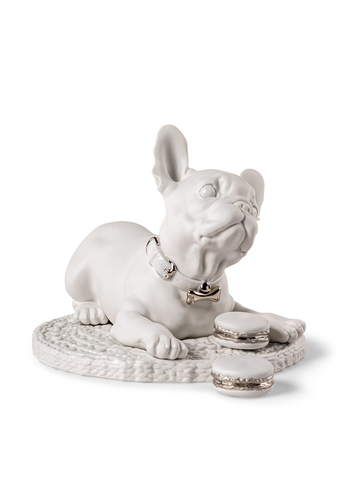 010 - 09743 - LLADRO® Französische Bulldogge mit Macarons Skulptur. Re - Deco 24cm 01009743