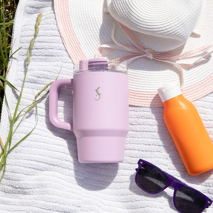 Lurch Insulation cup Big Cup Mini 0.8l with a drinking straw and powder coating, lilac