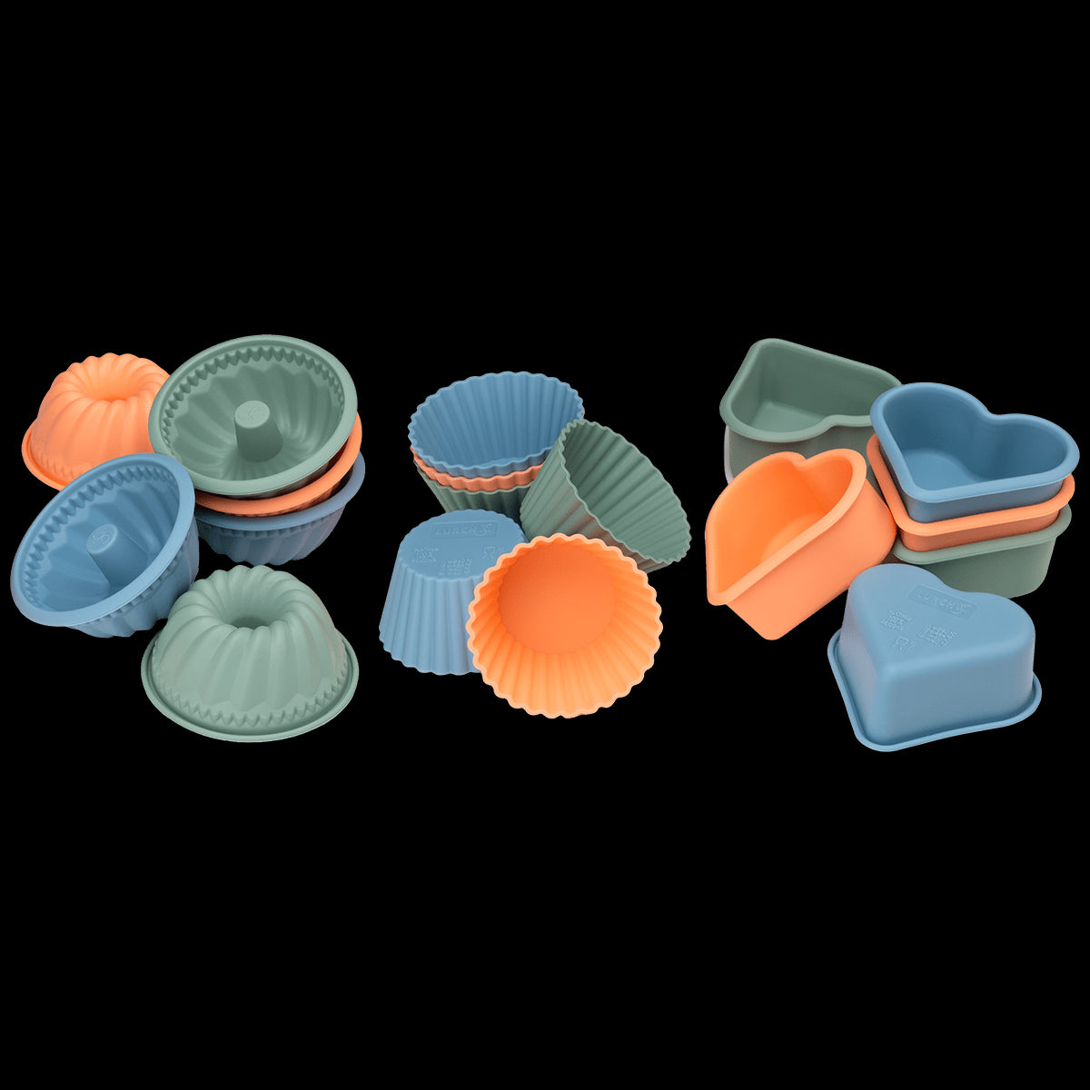 LUR - 00084002 - LURCH Flexi Mini Cakes Backformen - 3x6 Set für Muffins, Herzen, Gugelhupf
