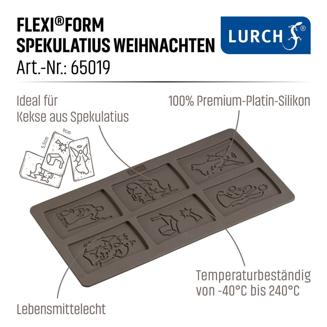 LUR - 00065019 - Lurch Spekulatius Backform mit Weihnachtsmotiven, 15x30cm FLEXI®FORM Silikon