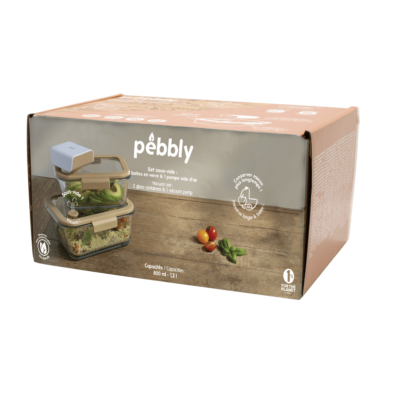 PEB - PKV - 071 - pebbly - 3er Set : 2 rechteckige Boxen & Luftvakuumpumpe