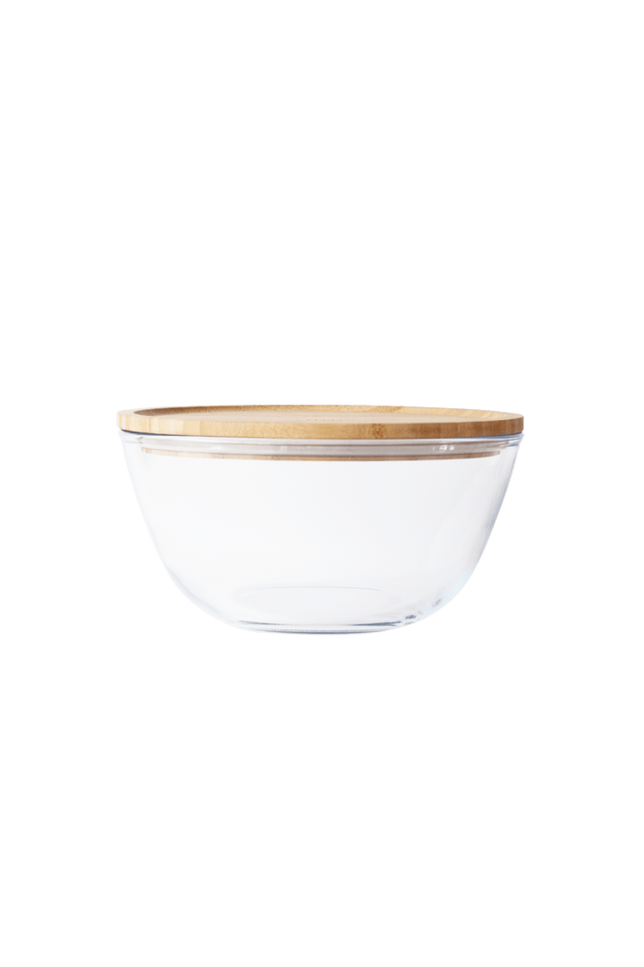 PEB - PKV - 013 - pebbly - Runde Glasschüssel mit Bambusdeckel - 2600 ml
