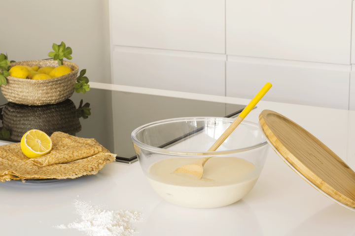 PEB - PKV - 013 - pebbly - Runde Glasschüssel mit Bambusdeckel - 2600 ml