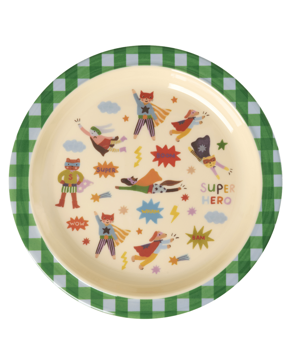 ri-KIPL-HERO - rice - Melamine Kids Lunch Platte with Hero Print green