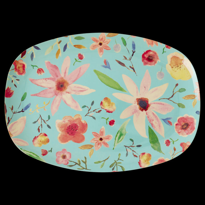 RI - MELPL - SELFLMI - rice - Melamine Rectangular Plate with Selma Flower Print - Mint
