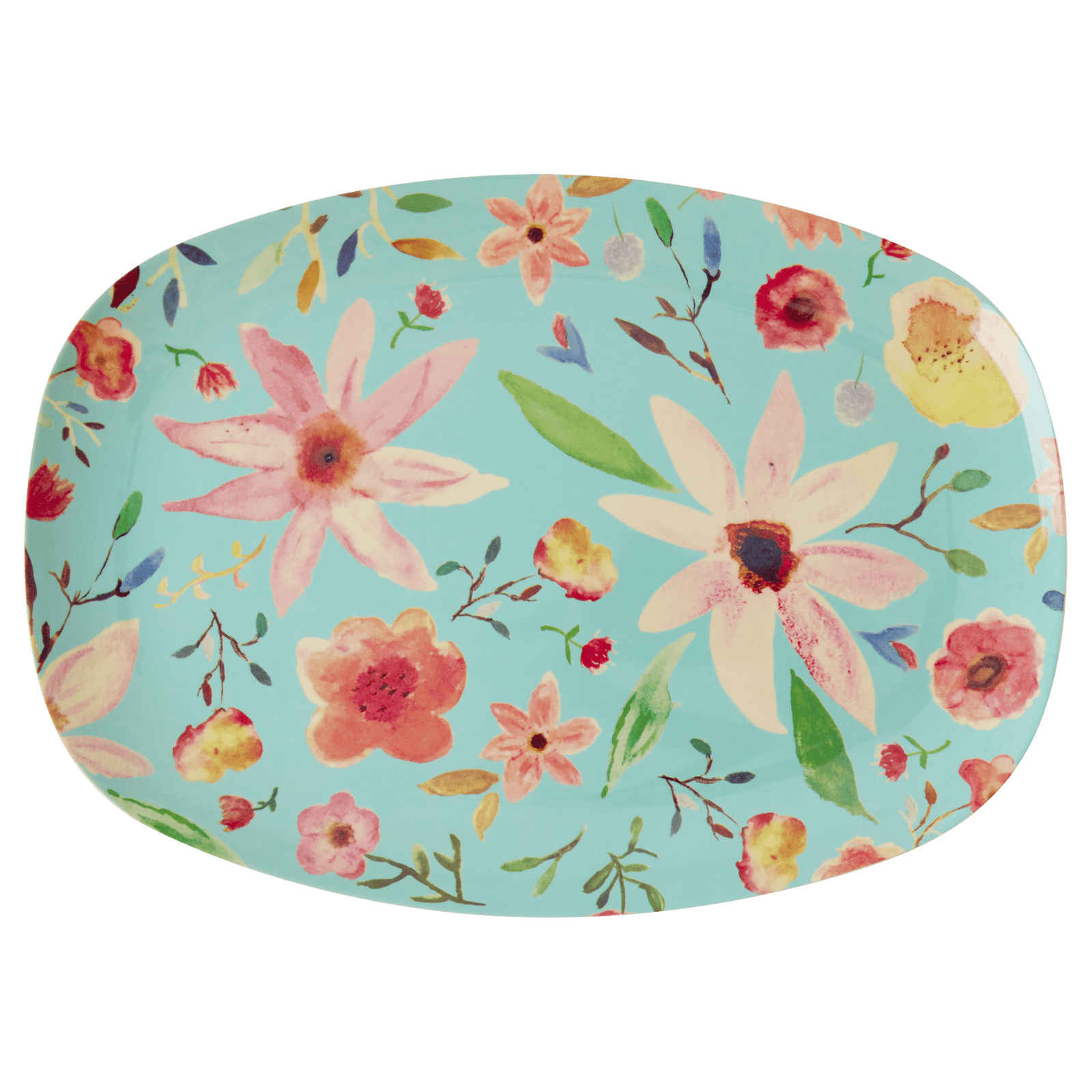 RI - MELPL - SELFLMI - rice - Melamine Rectangular Plate with Selma Flower Print - Mint
