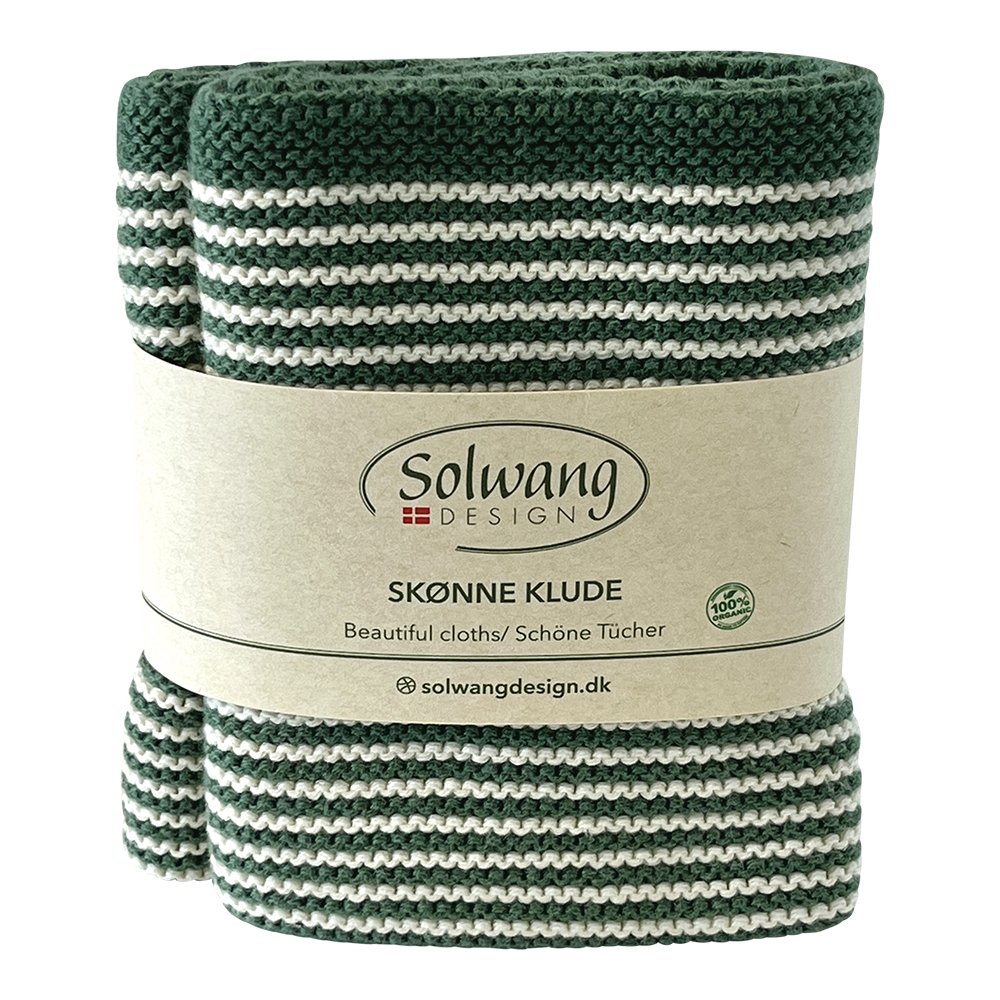 SOL - 02158 - Solwang '2 Stück gestrickte BIO Wischtücher mit Natur/Meeresgrüne Streifen BIO