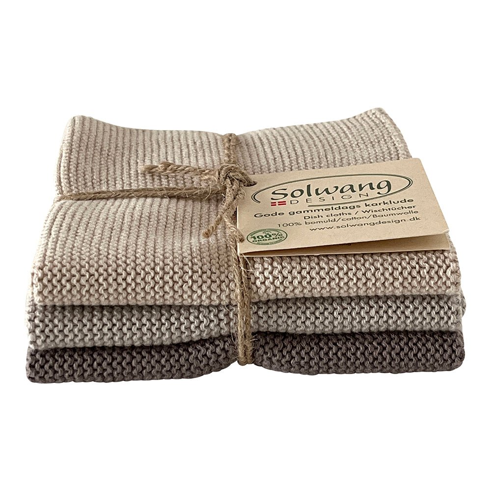 SOL - 14714886 - Solwang, 3 Stück gestrickte Wischtücher in Aschengrauer Kombi