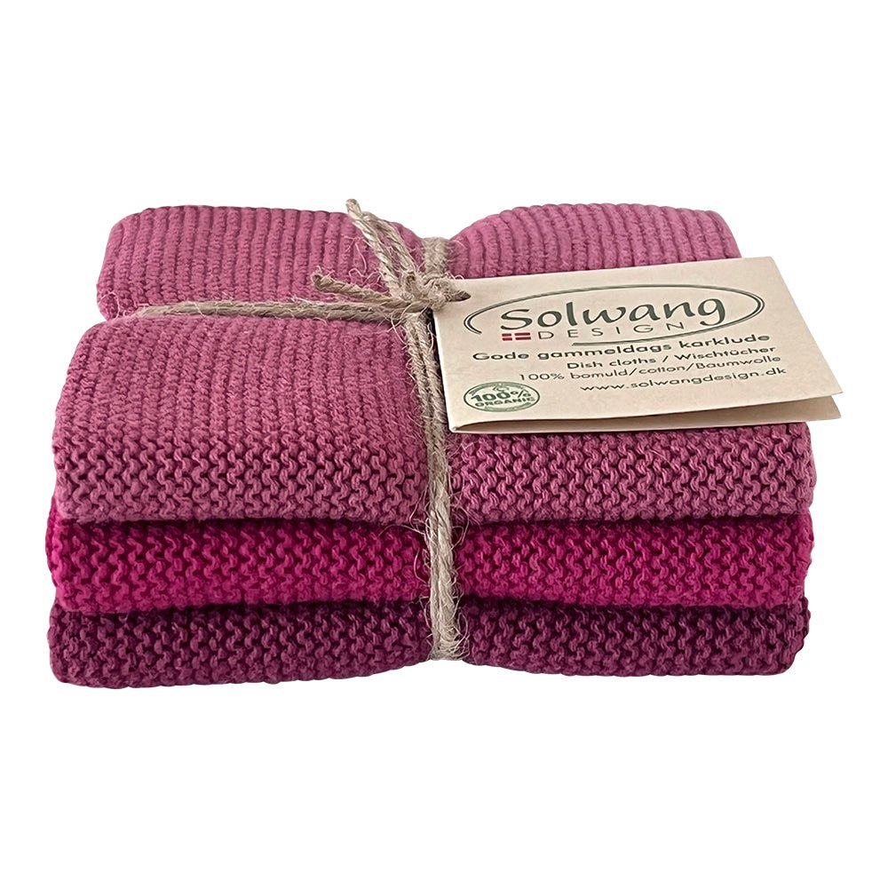 SOL-747579 - Solwang, 3 Stück gestrickte Wischtücher in bordeaux kombi