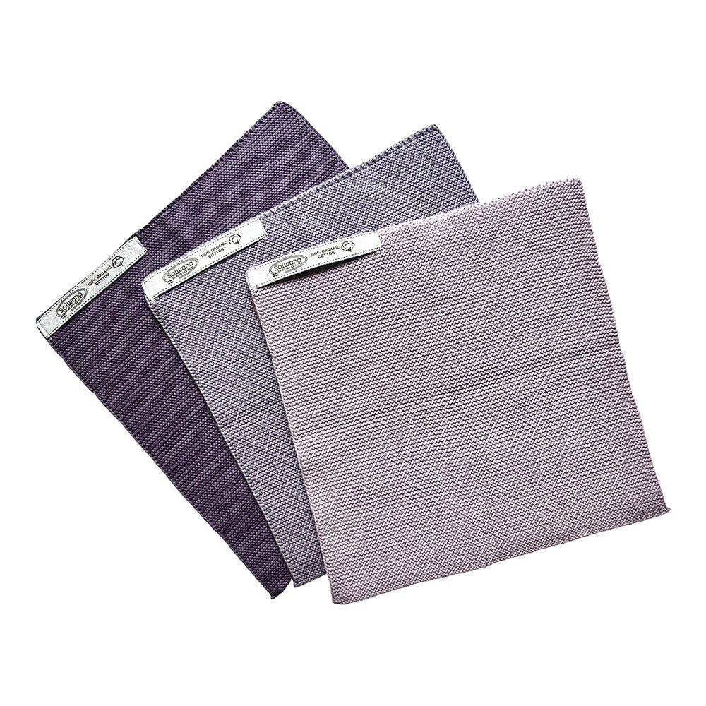 SOL - 808128 - Solwang, 3 Stück gestrickte Wischtücher in staubiges Lila Kombi