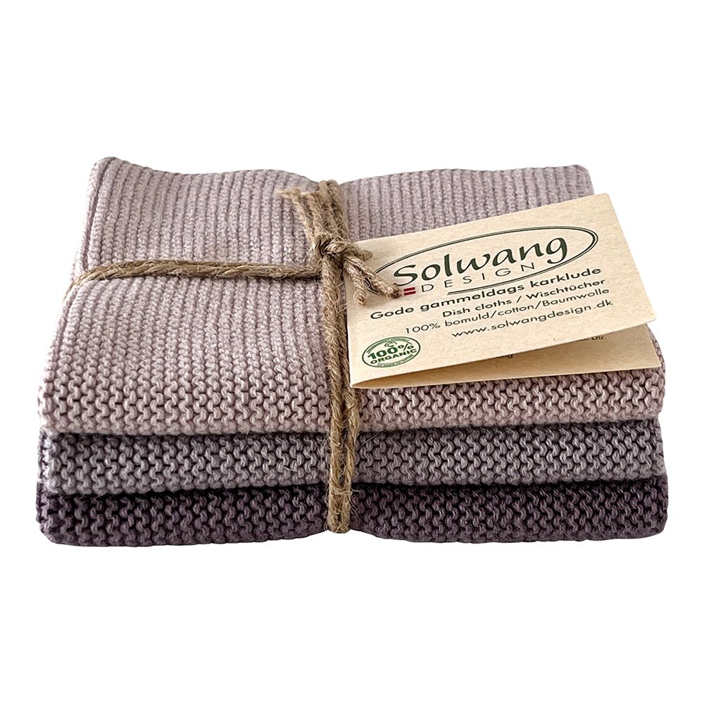 SOL - 808128 - Solwang, 3 Stück gestrickte Wischtücher in staubiges Lila Kombi