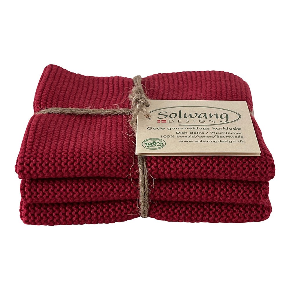 SOL-787878 - Solwang, 3 Stück gestrickte Wischtücher in tiefrot