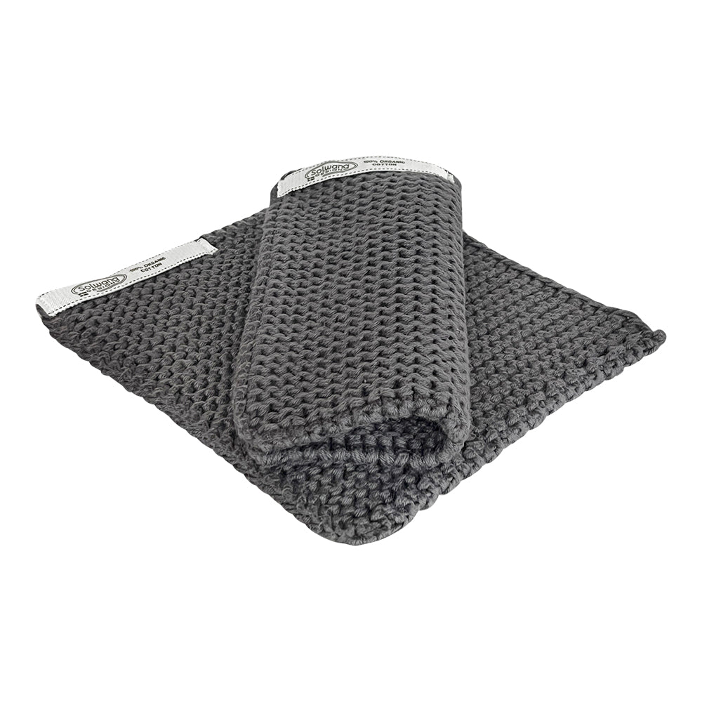 SOL-P93 - Solwang Topflappen '2 Stück gestrickte Topflappen in dunkles Stahl grau