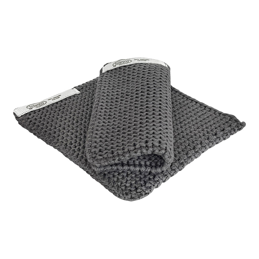 SOL-P93 - Solwang Topflappen '2 Stück gestrickte Topflappen in dunkles Stahl grau