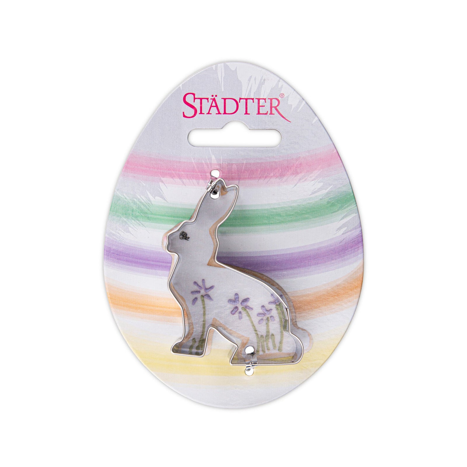 STA - 160409 - Städter, Ausstecher Hase sitzend auf Karte, Edelstahl, 6,5cm