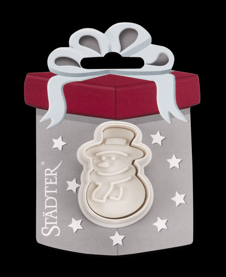 ST - 170927 - Städter, Präge - Ausstecher mit Auswerfer Schneemann auf Karte, weiß, H4,5cm