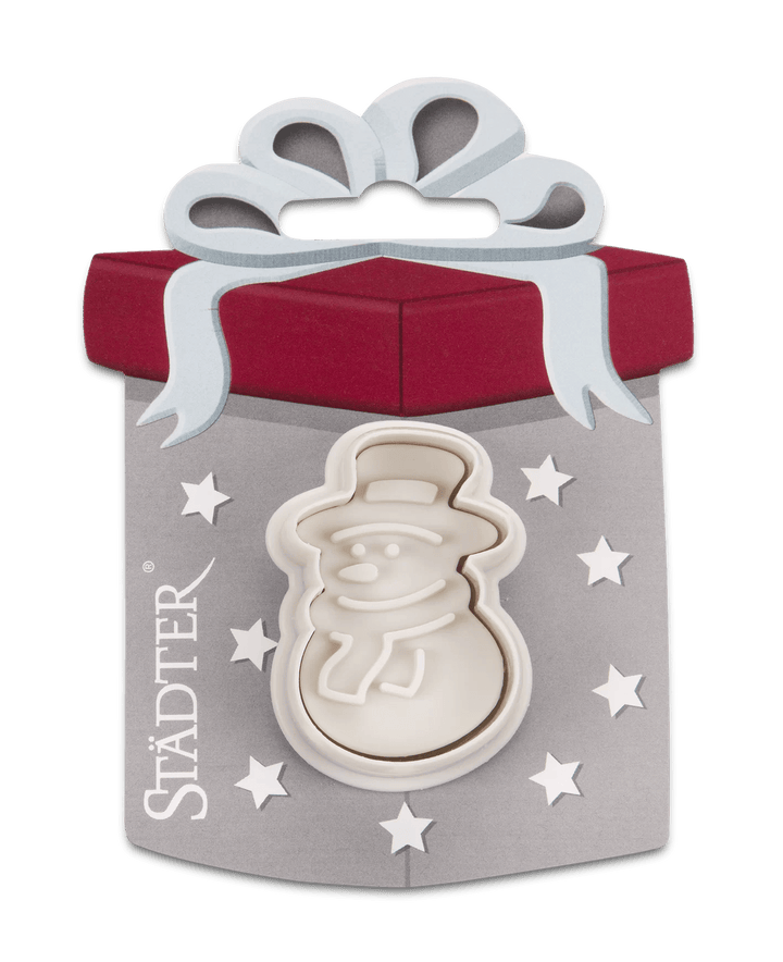ST - 170927 - Städter, Präge - Ausstecher mit Auswerfer Schneemann auf Karte, weiß, H4,5cm