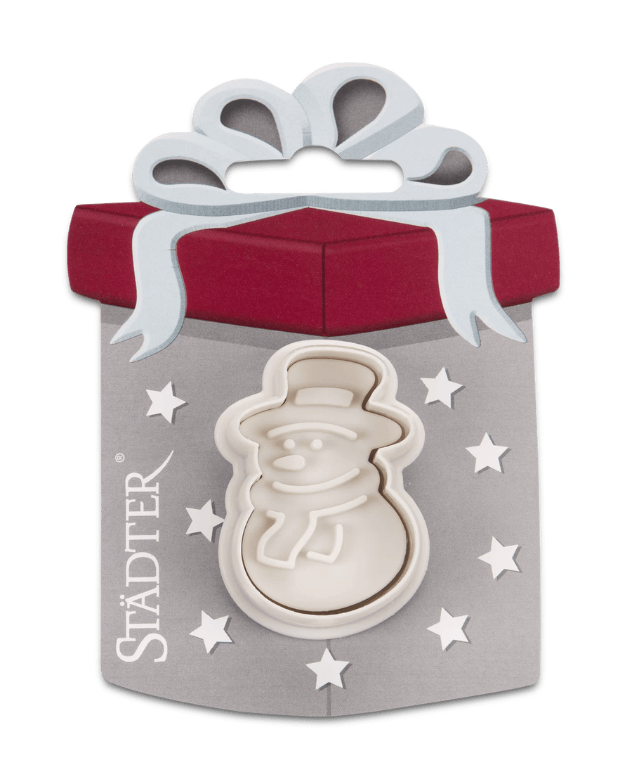 ST - 170927 - Städter, Präge - Ausstecher mit Auswerfer Schneemann auf Karte, weiß, H4,5cm