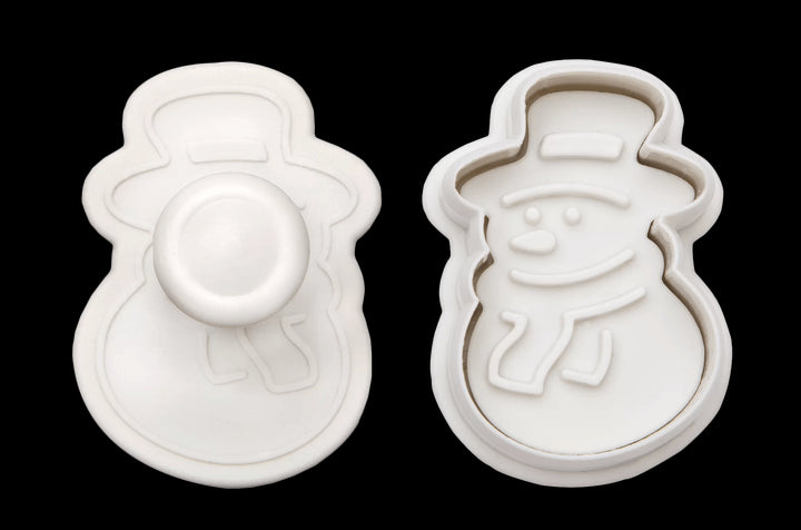 ST - 170927 - Städter, Präge - Ausstecher mit Auswerfer Schneemann auf Karte, weiß, H4,5cm