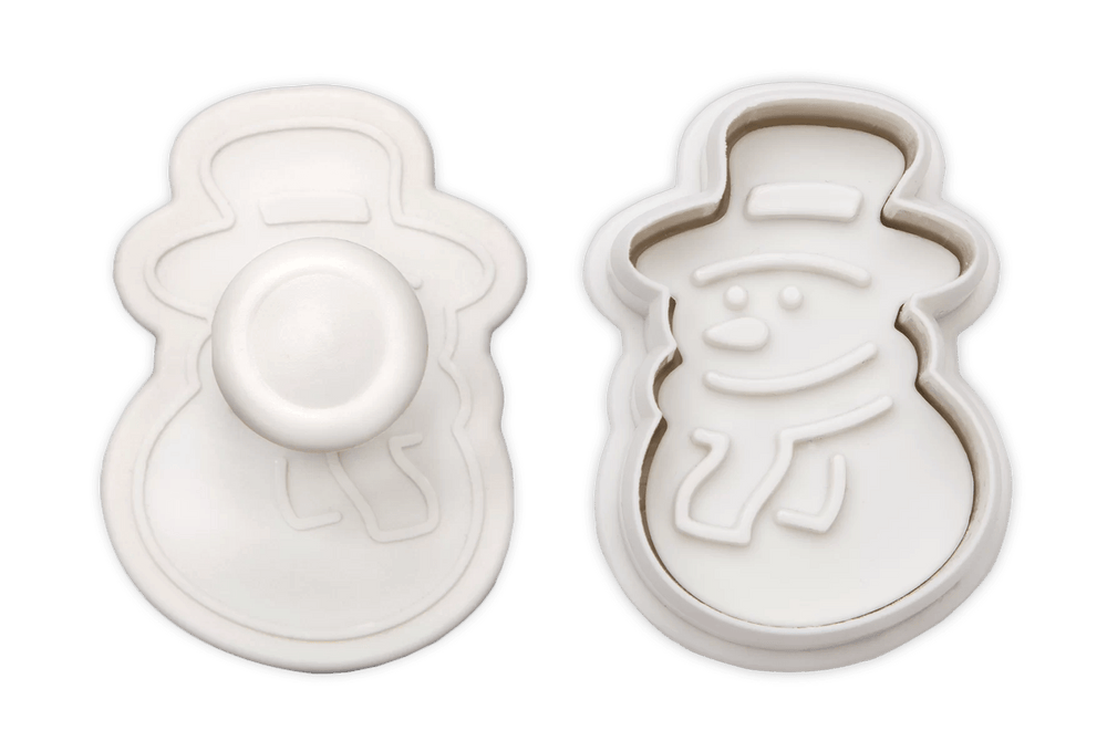 ST - 170927 - Städter, Präge - Ausstecher mit Auswerfer Schneemann auf Karte, weiß, H4,5cm