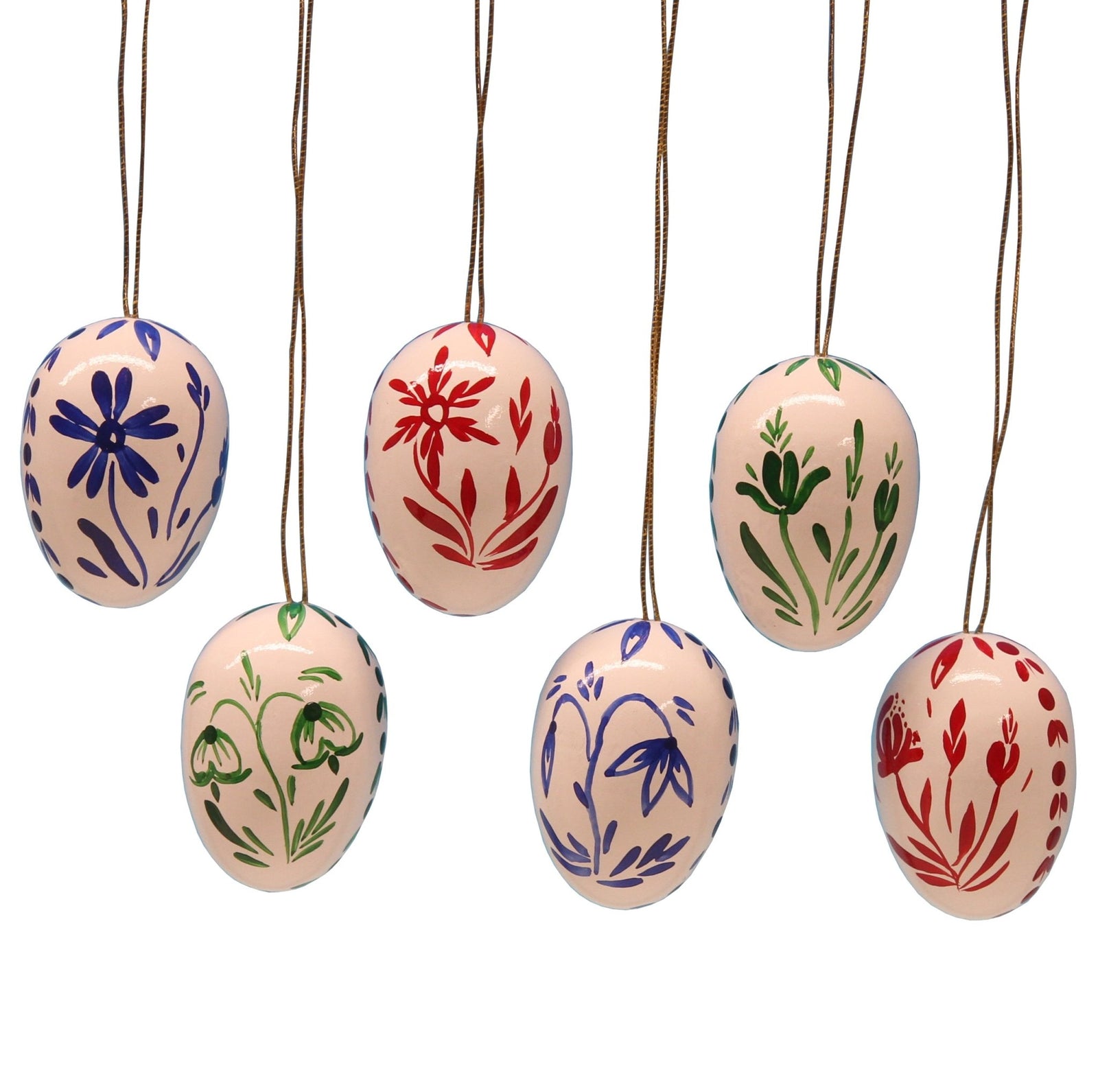 UHL - 224/756/1 - Uhlig Holzkunst - 6 weiße Ostereier mit Blumen 3,5cm, handbemalt, 3 x 2 versch. Farben im Satz