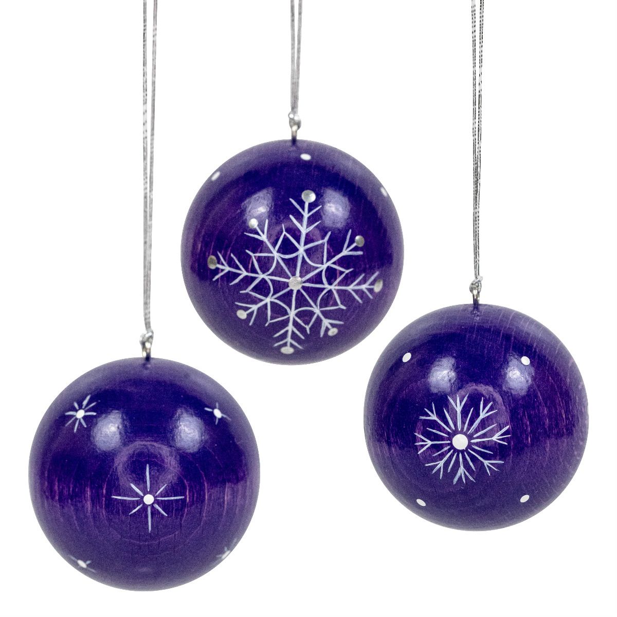 UHL - 199/904 - Uhlig Holzkunst Kugeln - Weihnachtskugeln lila mit Kristallen, 3 Stück 4cm, handbemalt