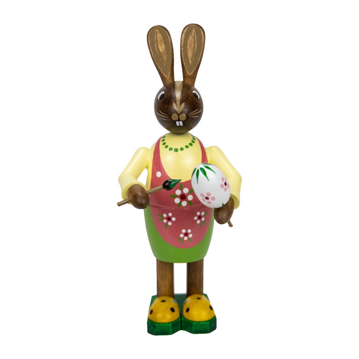 UHL - 224/753/03 - Uhlig Holzkunst - Osterhasenfrau Eiermaler mit kleinem Osterei und Pinsel, 15cm