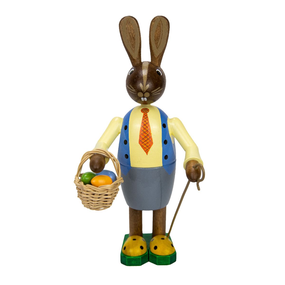 UHL - 224/753/04 - Uhlig Holzkunst - Osterhasenmann mit Korb und bunten Ostereiern, 15cm