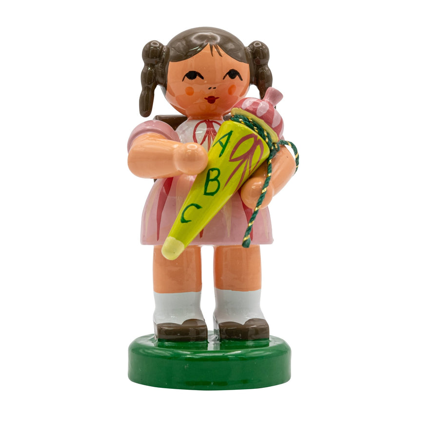 UHL-232/103/80 - Uhlig Holzkunst - Schulanfänger Mädchen mit Zuckertüte und Ranzen - 6,0cm