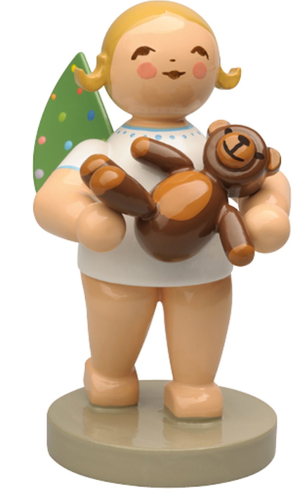 WUK-650/2026/WCF-goldenesHaar - Wendt & Kühn 'Engel mit farbigen Flügelpunkten und Teddy - 6cm' 2026