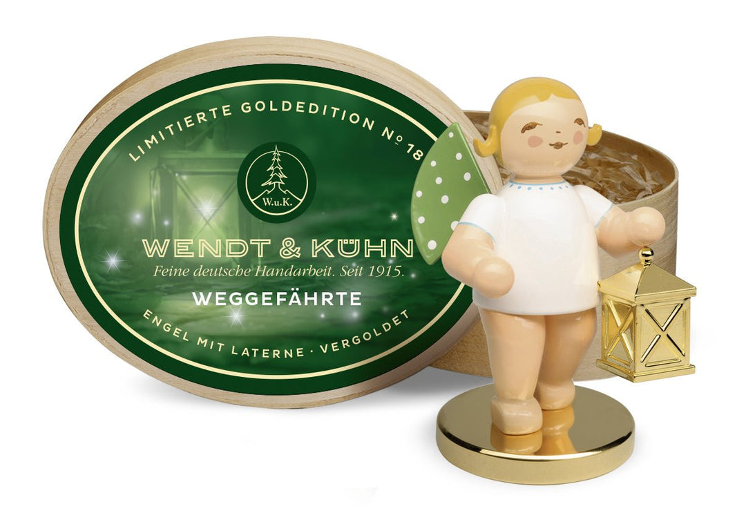 WUK - 650/301/LE - blondeHaare - Wendt & Kühn 'No. 18, Weggefährte limitiert, Engel mit Laterne, Metallsockel vergoldet - 6cm' 2025