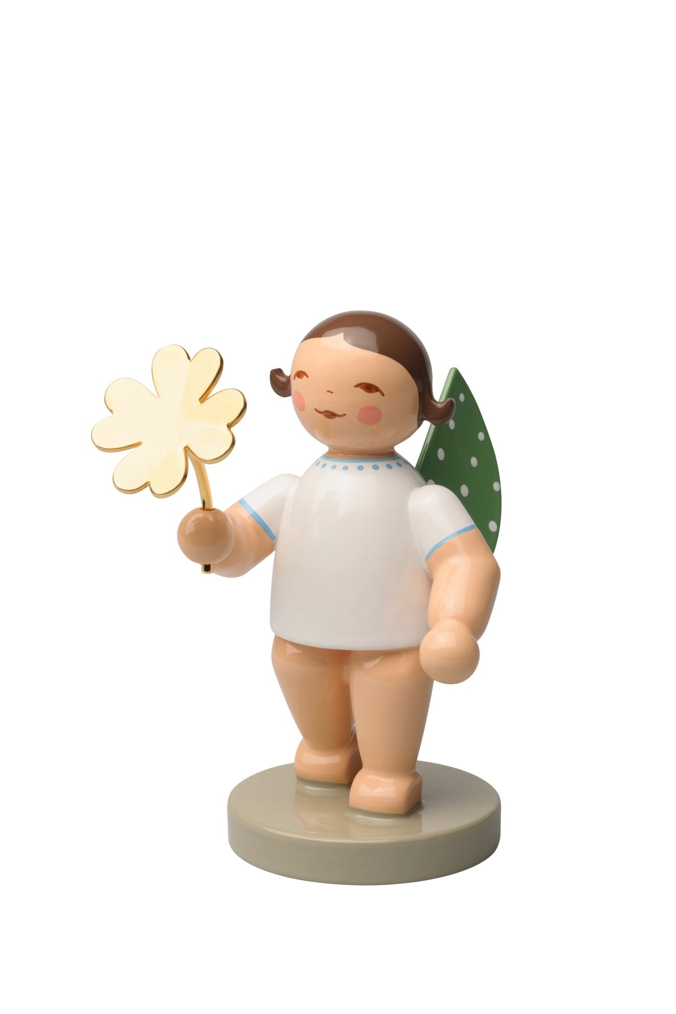 WUK - 650/122 - Wendt & Kühn 'No. 9, Glücksbote, Engel mit Kleeblatt, vergoldet - 6cm'