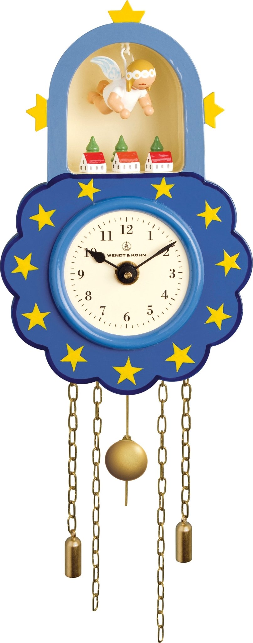 WUK - 5202/5 - Wendt & Kühn Wanduhr 'Wanduhr, blau, mit Schwebeengel - 14cm'
