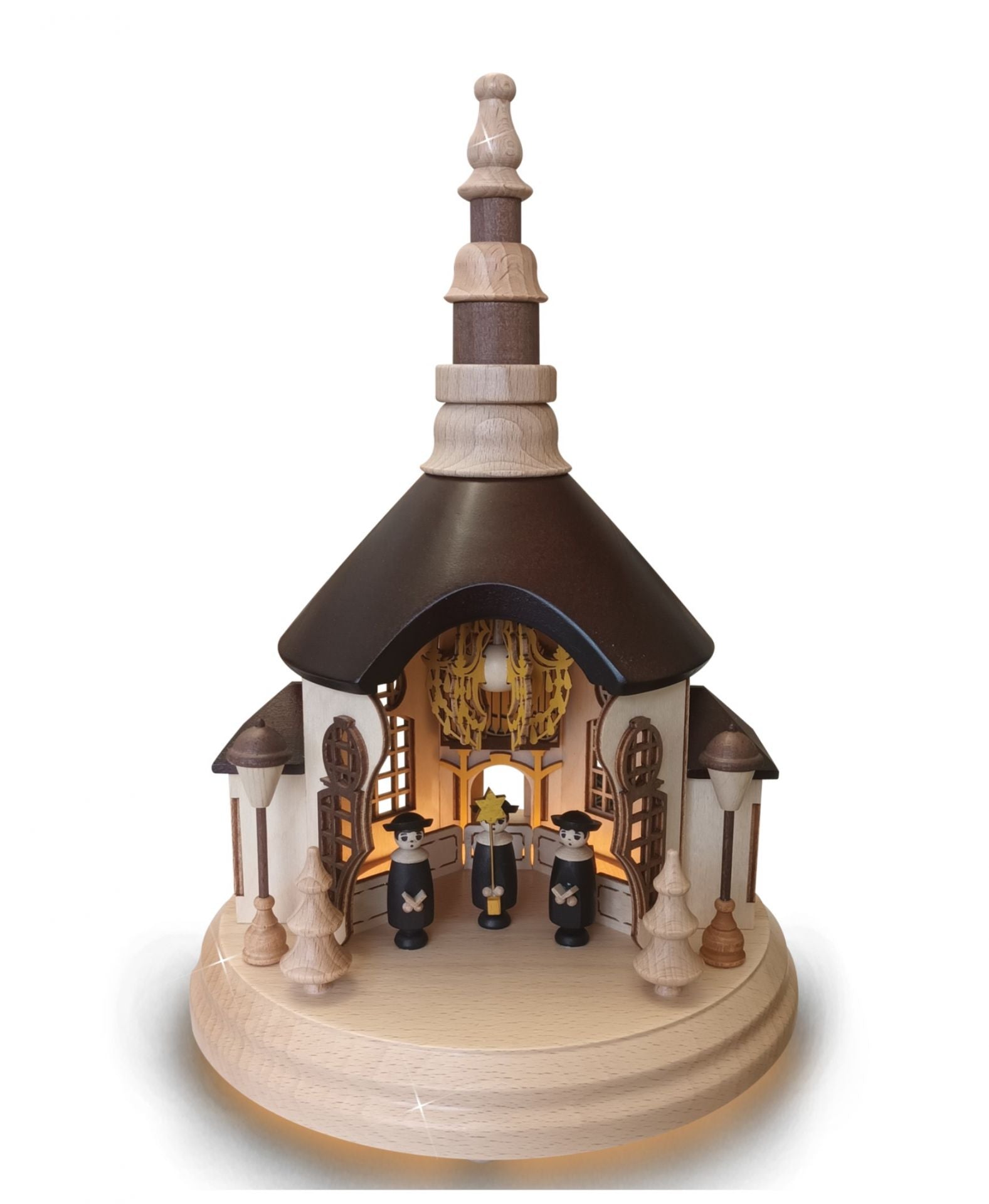 ZEI - 1812 - Zeidler Holzkunst - beleuchtete offene Seiffener Kirche auf Sockel - 31cm h