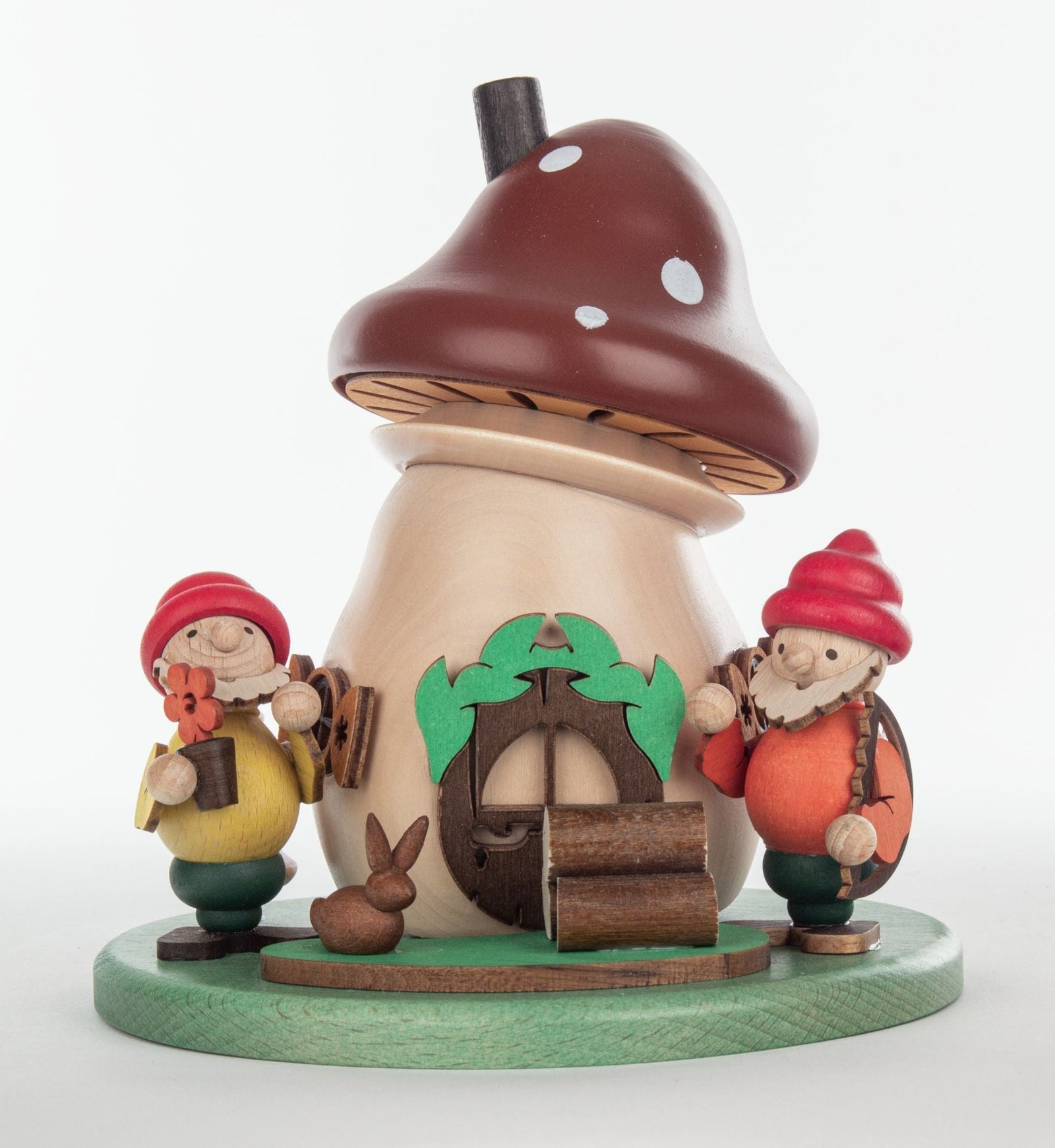 ZEI - 5177 - Zeidler Holzkunst - lustiger Räucherpilz mit Wichtel - ca. 15cm