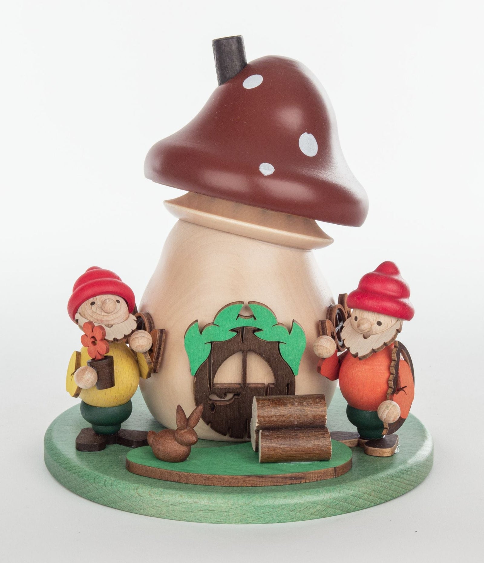 ZEI - 5177 - Zeidler Holzkunst - lustiger Räucherpilz mit Wichtel - ca. 15cm