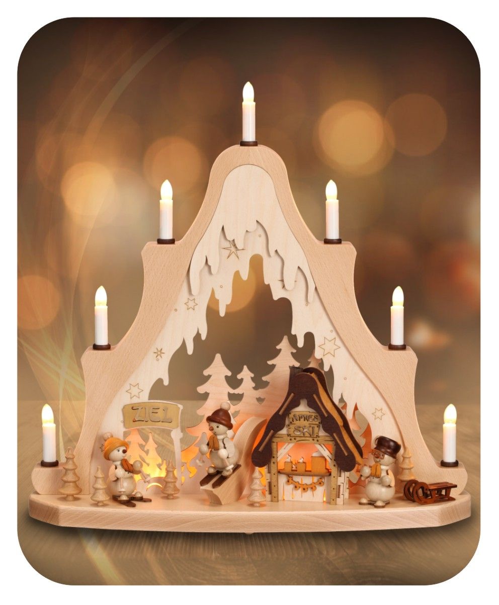 ZEI - 1521 - Zeidler Holzkunst - Schwibbogen Spitze - Apres Ski mit Schneemännern - 50cm