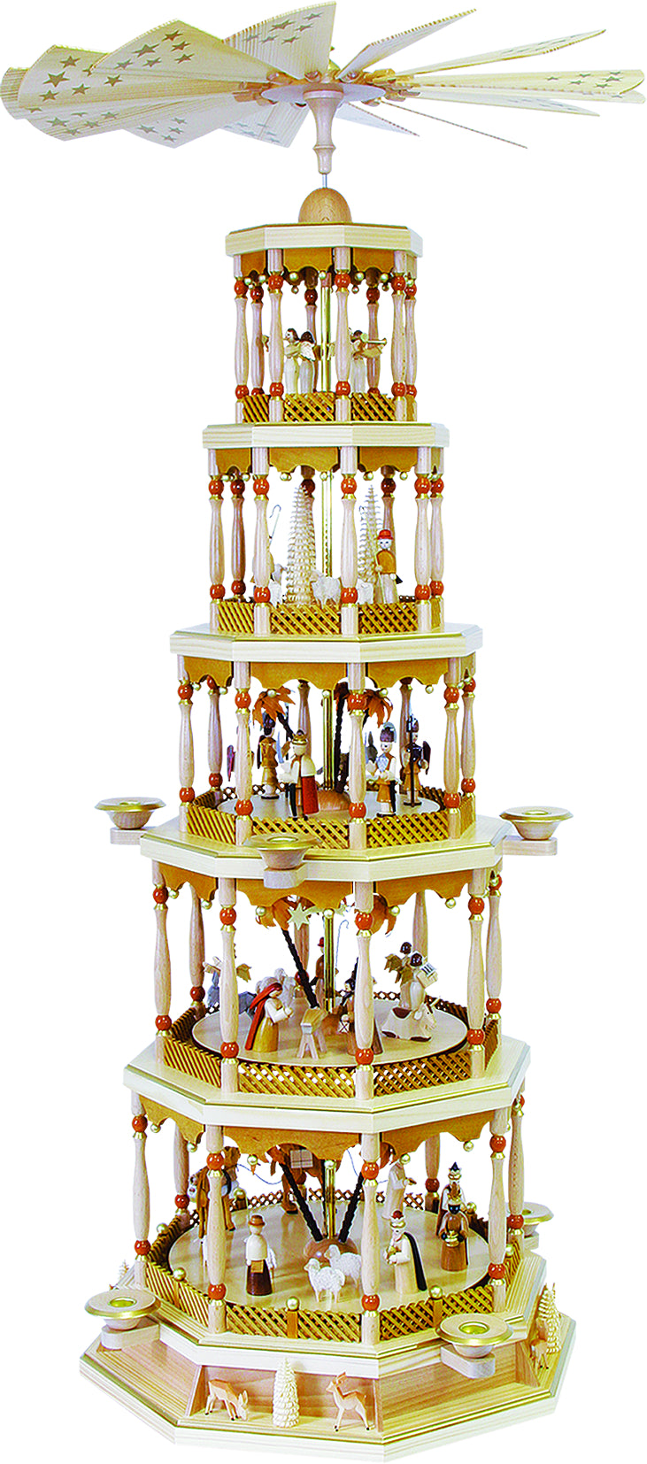 RGL - 14745 - Glässer Volkskunst 'Pyramide Christi Geburt 5 - stöckig mit Spielwerk' 123cm