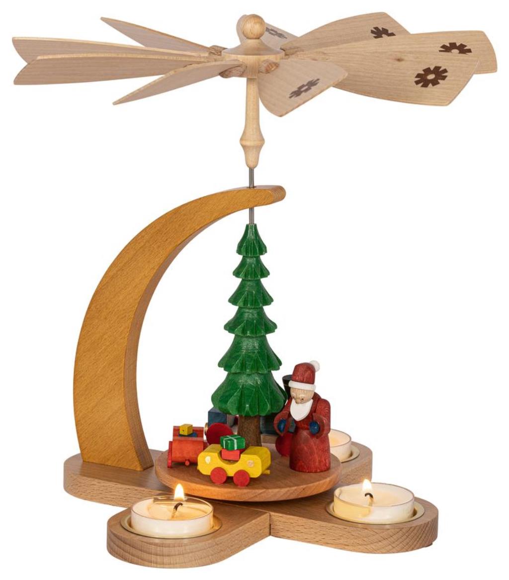 Glässer Sztuka ludowa 'Piramida Święty Mikołaj z pociągiem na lampki herbaty' 27cm