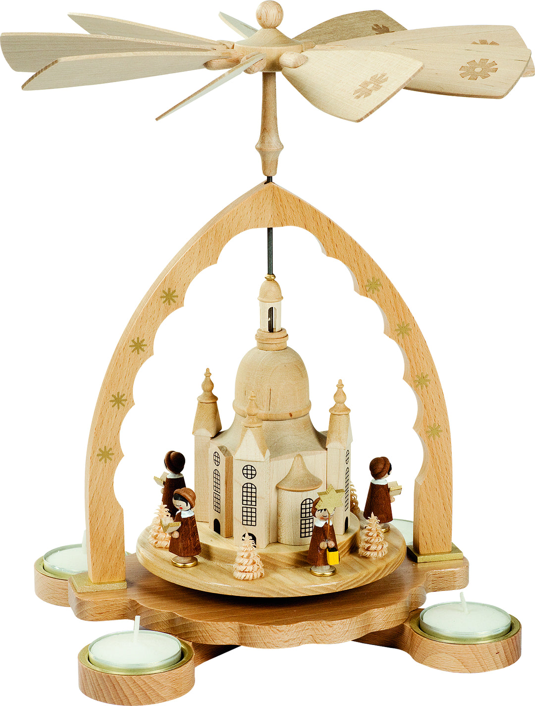 Glässer Folk art 'Pyramide Frauenkirche with Currende, for tea lights' 27cm