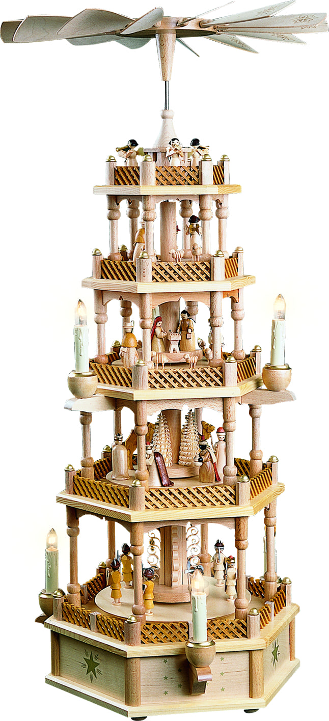 Glässer Folkekunst 'Pyramide Nativity 4-etagers, naturlig, elektrisk' 75cm