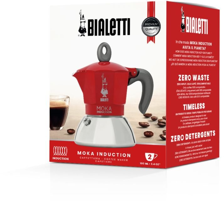 BIA - 6944 - Bialetti 'Moka Induction, Espressokocher Rot, 4 Tassen'