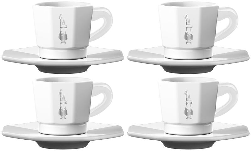BIA - RTATZ402 - Bialetti 'Set 4 achteckige Espressotassen mit Unterteller weiß'